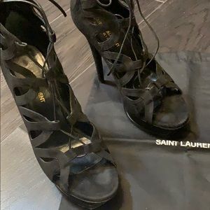Yves Saint Laurent black lace platform heels